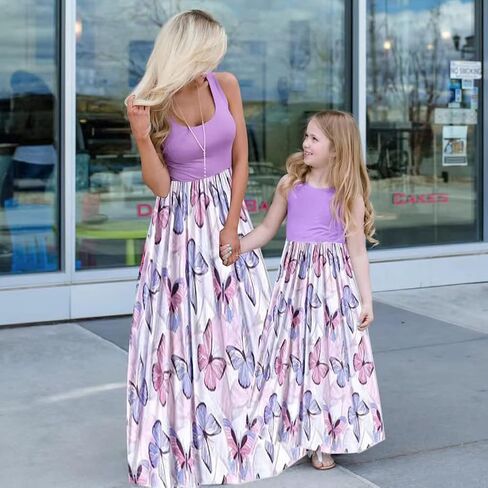 Mommy and Me Family Outfits, Stripe Stitching Dress,Summer Matching Maxi Dress with Pocket for Mother's Day in Kuwait