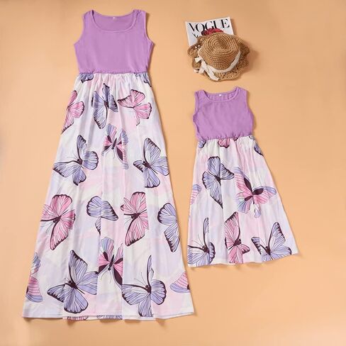 Mommy and Me Family Outfits, Stripe Stitching Dress,Summer Matching Maxi Dress with Pocket for Mother's Day in Kuwait