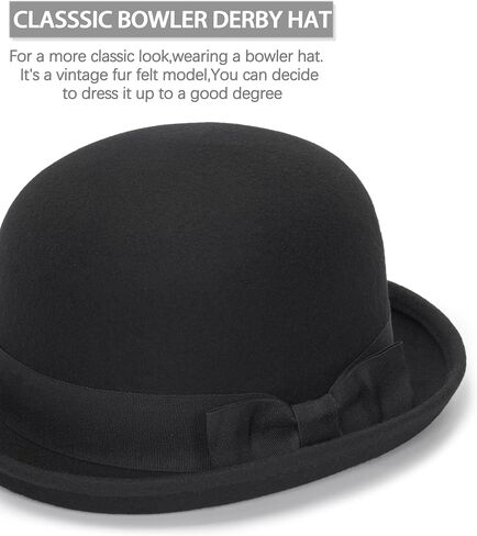Winter Wool Bowler Derby Hat - Classic Pork-Pie Hat Rolled Brim Fedora Hat for Men Women Crushable in Saudi Arabia