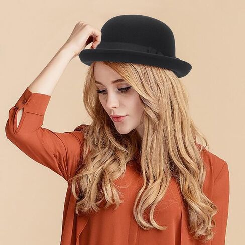 Winter Wool Bowler Derby Hat - Classic Pork-Pie Hat Rolled Brim Fedora Hat for Men Women Crushable in Saudi Arabia