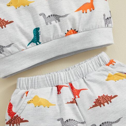 Suealasg Boys shorts set dinosaur print top hooded short sleeve t-shirt toddler Elastic Waist Shorts summer 2Pcs outfits 1-6T in Saudi Arabia