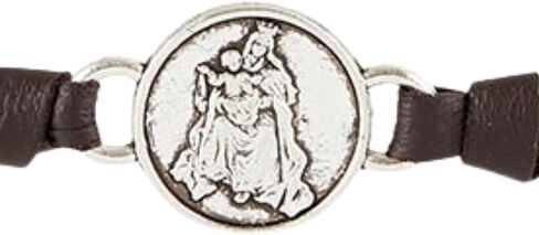 Black Faux Leather Our Lady of Mt. Carmel Scapular Bracelet, Adjustable Religious Devotional Fashion Jewelry, Confirmation Sponsor Gifts for Catholic Men and Women, 7 Inches in Kuwait