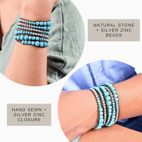 خرزة تركواز + زنك فضي - سوار ملفوف من Spirit Wrist River Boho in Kuwait