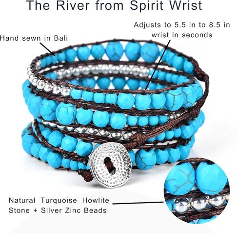 خرزة تركواز + زنك فضي - سوار ملفوف من Spirit Wrist River Boho in Kuwait