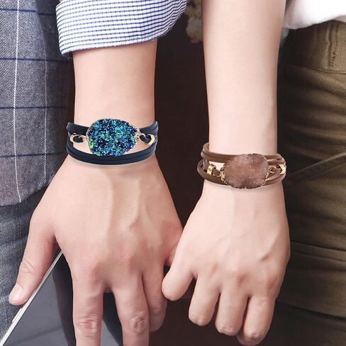 Pink Genuine Leather Wrap Bracelet for Women Boho Layered Cuff Bracelets With Resin Stone Charm Multi Strand Bangle Bracelets Jewelry for Teen Girls Sister and Mother in Saudi Arabia