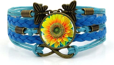 Caiyao 2Pcs Retro Braide Butterfly Infinity Sunflower Bracelet Set for Women Girl Teen Multilayered Adjustable You are My Sunshine Leather Flower Bracelet Vintage Jewelry in Saudi Arabia