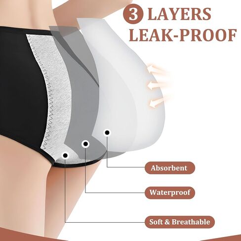 ETAOLINE Women's Period Panties Menstrual Underwear Postpartum Hipster Leakproof Briefs 5-pack in Kuwait