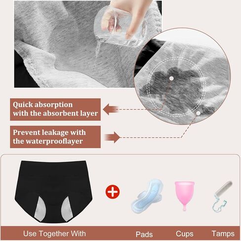 ETAOLINE Women's Period Panties Menstrual Underwear Postpartum Hipster Leakproof Briefs 5-pack in Kuwait