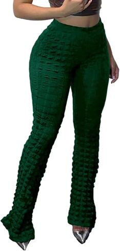 Women's Sexy Bell Bottom Pants Bootcut Bubble Flare Leggings High Waist Stretchy Wide Leg Trousers Club Night in Kuwait