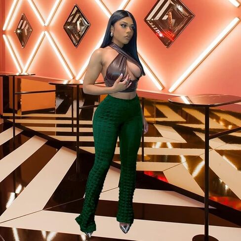 Women's Sexy Bell Bottom Pants Bootcut Bubble Flare Leggings High Waist Stretchy Wide Leg Trousers Club Night in Kuwait