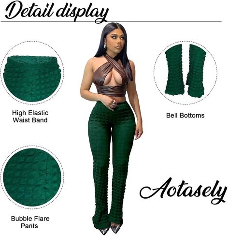 Women's Sexy Bell Bottom Pants Bootcut Bubble Flare Leggings High Waist Stretchy Wide Leg Trousers Club Night in Kuwait