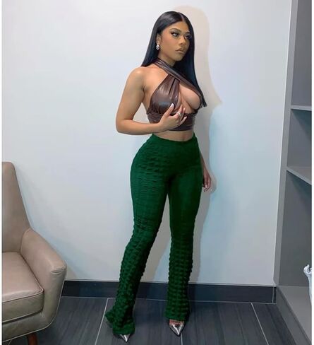 Women's Sexy Bell Bottom Pants Bootcut Bubble Flare Leggings High Waist Stretchy Wide Leg Trousers Club Night in Kuwait