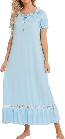 ثوب نوم نسائي Vidifid بأكمام طويلة، ملابس نوم على طراز الأميرة الفيكتورية، فستان نوم طويل طويل in Kuwait