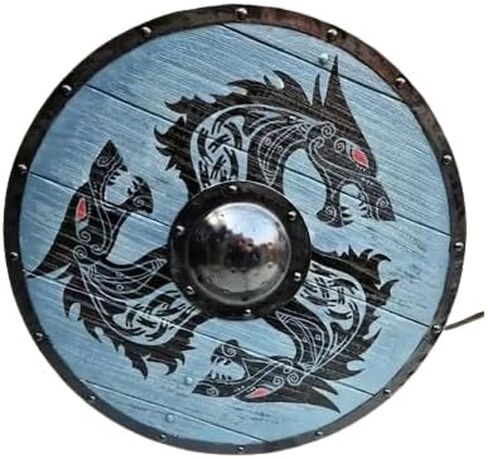 Handcrafted Medieval Round Viking Shield Dragon Design Authentic Norse Knight Battleworn Shield Wood & Iron Shield for Roleplay & Cosplay in Saudi Arabia