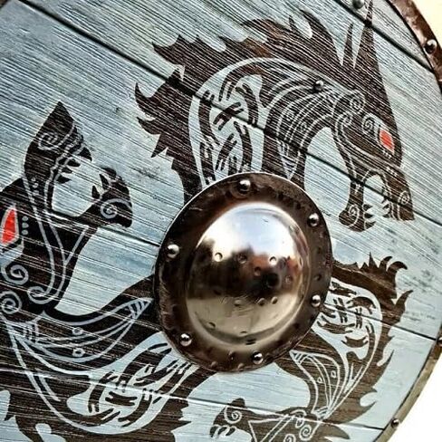 Handcrafted Medieval Round Viking Shield Dragon Design Authentic Norse Knight Battleworn Shield Wood & Iron Shield for Roleplay & Cosplay in Saudi Arabia