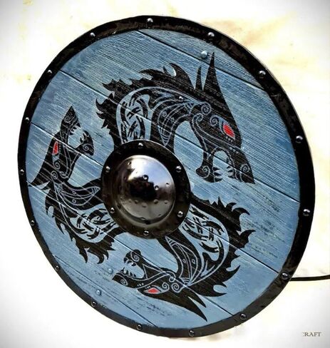Handcrafted Medieval Round Viking Shield Dragon Design Authentic Norse Knight Battleworn Shield Wood & Iron Shield for Roleplay & Cosplay in Saudi Arabia
