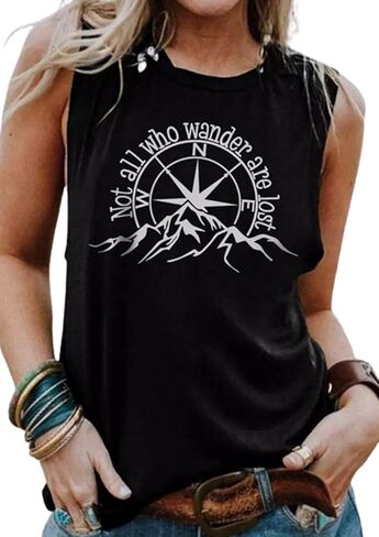 ليس كل من يهيمون على وجوههم فقدت السيدة جولة الرقبة سترة دون أكمام متعة رسالة تي شيرت مطبوع أعلى سترة حفلة طالب فضفاض in Kuwait