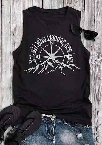 ليس كل من يهيمون على وجوههم فقدت السيدة جولة الرقبة سترة دون أكمام متعة رسالة تي شيرت مطبوع أعلى سترة حفلة طالب فضفاض in Kuwait