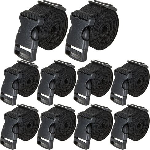 FVIEXE 10PCS 1 Inch by 6.2 Feet Utility Strap with Quick-Release Buckle, Adjustable Nylon Straps Camping Luggage Backpack Bike Packing Strap for Outdoor Sports, Compression, Bundling, Black in Saudi Arabia