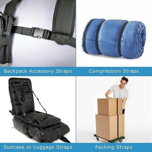 FVIEXE 10PCS 1 Inch by 6.2 Feet Utility Strap with Quick-Release Buckle, Adjustable Nylon Straps Camping Luggage Backpack Bike Packing Strap for Outdoor Sports, Compression, Bundling, Black in Saudi Arabia