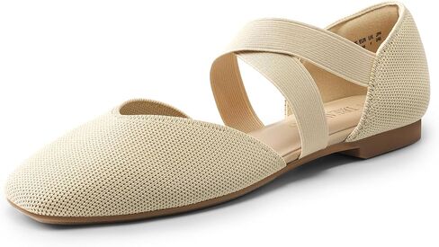DREAM PAIRS Women's Spuare Toe Ankle Strap Ballet Flats, Breathable High Stretch Knitted Fabric - Stylish Comfortable Casual Dressy Daily Work Office Shoes in Saudi Arabia
