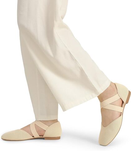 DREAM PAIRS Women's Spuare Toe Ankle Strap Ballet Flats, Breathable High Stretch Knitted Fabric - Stylish Comfortable Casual Dressy Daily Work Office Shoes in Saudi Arabia