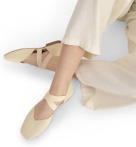 DREAM PAIRS Women's Spuare Toe Ankle Strap Ballet Flats, Breathable High Stretch Knitted Fabric - Stylish Comfortable Casual Dressy Daily Work Office Shoes in Saudi Arabia