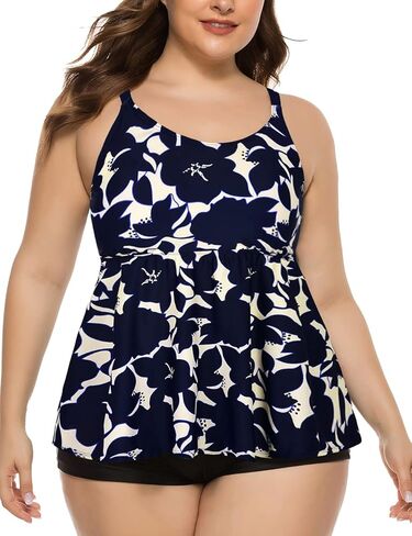 ملابس سباحة نسائية من Firpearl Flowy Tankini فقط برقبة دائرية للتخسيس ملابس سباحة متواضعة in Kuwait