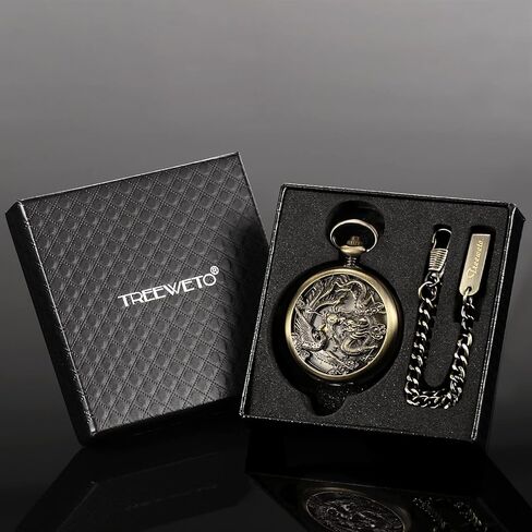 تريويتو ساعة جيب هيكل عظمي ميكانيكي برونز لاكي دراجون + صندوق هدايا in Kuwait