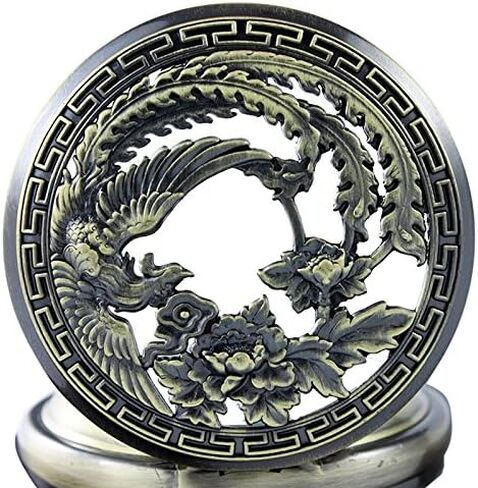 ساعة جيب ميكانيكية أوتوماتيكية مقاومة للماء من OGLE باللون البرونزي فينيكس باللون الأسود ومراحل توربيون القمر وسلسلة فوب in Kuwait