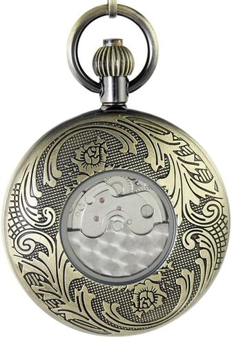 ساعة جيب ميكانيكية أوتوماتيكية مقاومة للماء من OGLE باللون البرونزي فينيكس باللون الأسود ومراحل توربيون القمر وسلسلة فوب in Kuwait