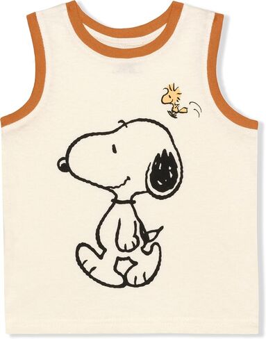 طقم تي شيرت وقميص بدون أكمام وسروال قصير للأولاد من Peanuts Snoopy للأولاد - أصفر/أزرق in Saudi Arabia