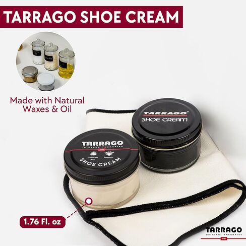 Tarrago Shoe Shine Kit - Shoe Cream (Black and Neutral), Large Horsehair Brush (Black and White), and Shine Cloth - Complete Shoe Polish Kit in Kuwait