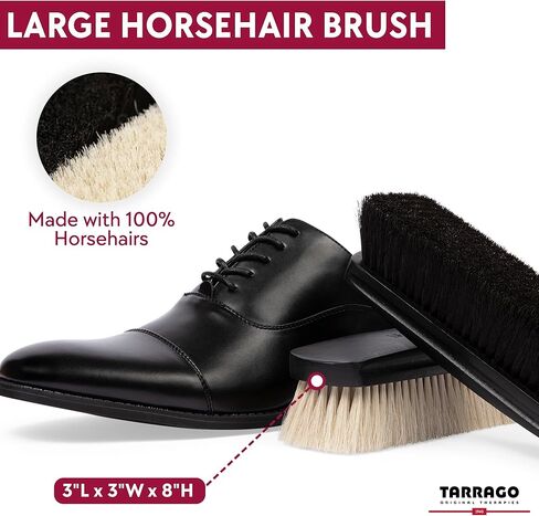 Tarrago Shoe Shine Kit - Shoe Cream (Black and Neutral), Large Horsehair Brush (Black and White), and Shine Cloth - Complete Shoe Polish Kit in Kuwait