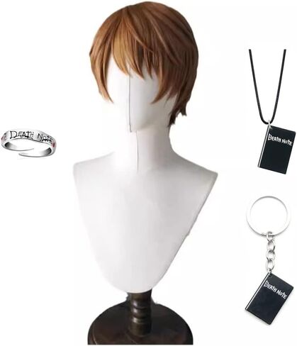 شعر مستعار أنيمي كوسبلاي مع سلسلة مفاتيح وحلقة شعر مستعار قصير للحفلات باللون البني للرجال والأولاد in Kuwait