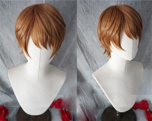 شعر مستعار أنيمي كوسبلاي مع سلسلة مفاتيح وحلقة شعر مستعار قصير للحفلات باللون البني للرجال والأولاد in Kuwait