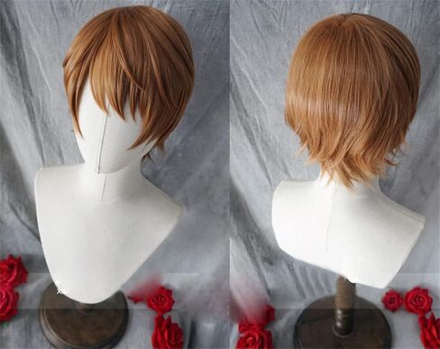 شعر مستعار أنيمي كوسبلاي مع سلسلة مفاتيح وحلقة شعر مستعار قصير للحفلات باللون البني للرجال والأولاد in Kuwait