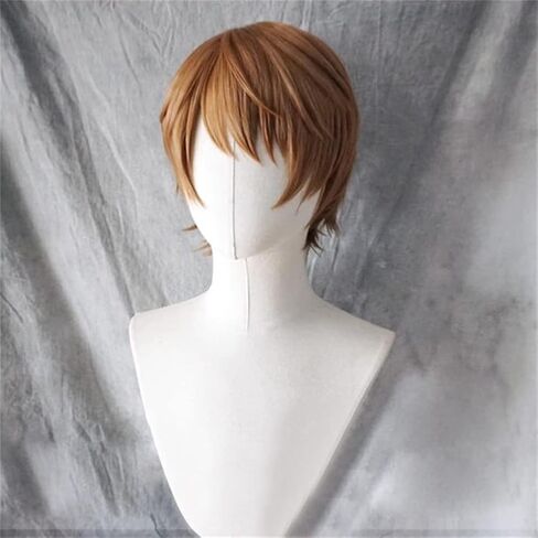 شعر مستعار أنيمي كوسبلاي مع سلسلة مفاتيح وحلقة شعر مستعار قصير للحفلات باللون البني للرجال والأولاد in Kuwait