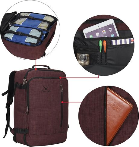 حقيبة ظهر Hynes Eagle Carry on 38L كبيرة للسفر للنساء معتمدة من الطيران لعطلة نهاية الأسبوع حقيبة ظهر للكمبيوتر المحمول للرجال 15 بوصة بنية مع 3 قطع مكعبات تعبئة باللون الرمادي in Kuwait