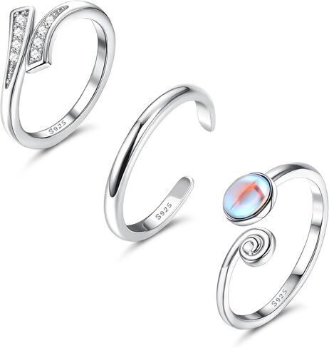 جريوي 3 قطع من خواتم اصبع القدم من الفضة الاسترلينية عيار 925 للنساء بتصميم عقدة سلتيك مفتوحة عند الاصابع مناسبة للشاطئ وحجر القمر, فضة استرلينية, حجر القمر in Kuwait