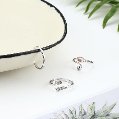 جريوي 3 قطع من خواتم اصبع القدم من الفضة الاسترلينية عيار 925 للنساء بتصميم عقدة سلتيك مفتوحة عند الاصابع مناسبة للشاطئ وحجر القمر, فضة استرلينية, حجر القمر in Kuwait