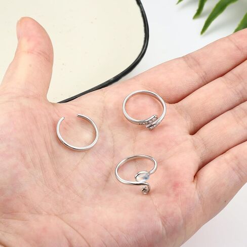 جريوي 3 قطع من خواتم اصبع القدم من الفضة الاسترلينية عيار 925 للنساء بتصميم عقدة سلتيك مفتوحة عند الاصابع مناسبة للشاطئ وحجر القمر, فضة استرلينية, حجر القمر in Kuwait