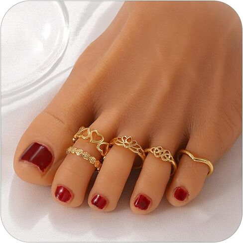 choice of all 5Pcs Toe Rings for Women Flower Open Cuff Toe Ring Heart Toe Rings Gold Toe Rings for Summer Beach Gift's for Girlfriend in Saudi Arabia