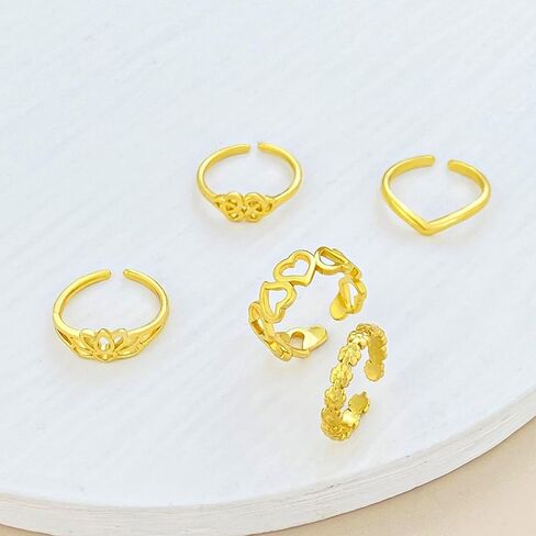 choice of all 5Pcs Toe Rings for Women Flower Open Cuff Toe Ring Heart Toe Rings Gold Toe Rings for Summer Beach Gift's for Girlfriend in Saudi Arabia
