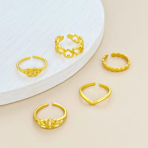 choice of all 5Pcs Toe Rings for Women Flower Open Cuff Toe Ring Heart Toe Rings Gold Toe Rings for Summer Beach Gift's for Girlfriend in Saudi Arabia
