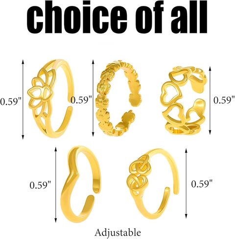 choice of all 5Pcs Toe Rings for Women Flower Open Cuff Toe Ring Heart Toe Rings Gold Toe Rings for Summer Beach Gift's for Girlfriend in Saudi Arabia
