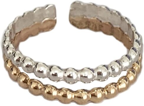 خاتم اصبع القدم | خاتم اصبع القدم مزدوج قابل للتعديل | 2 جديلة من الذهب عيار 14 قيراط و925 الاسترليني | ملابس لأصابع قدميك | صنع في الولايات المتحدة الامريكية، ذهب عيار 14 قيراط، ذهبي، بدون احجار in Kuwait