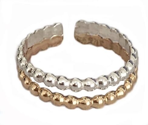 خاتم اصبع القدم | خاتم اصبع القدم مزدوج قابل للتعديل | 2 جديلة من الذهب عيار 14 قيراط و925 الاسترليني | ملابس لأصابع قدميك | صنع في الولايات المتحدة الامريكية، ذهب عيار 14 قيراط، ذهبي، بدون احجار in Kuwait