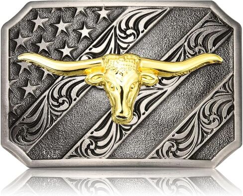 MASOP VOGU Men's Western Belt Buckles Longhorn Bull Belt Buckle American Flag Cowboy Country Belts for Men in Kuwait