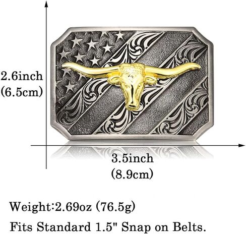 MASOP VOGU Men's Western Belt Buckles Longhorn Bull Belt Buckle American Flag Cowboy Country Belts for Men in Kuwait